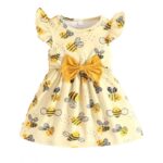 فستان نص كم بناتي لون أصفر برسومات نحلة