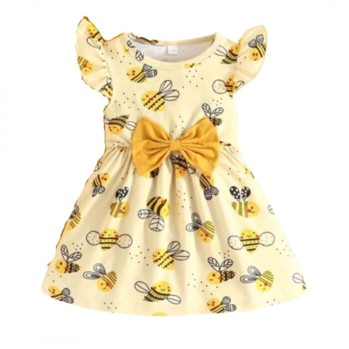 103386184_688340cf966ba فستان نص كم بناتي لون أصفر برسومات نحلة - الصورة 1