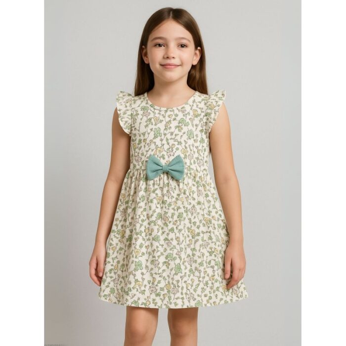 103386185_688340d511318 فستان نص كم بناتي لون أبيض برسومات أرنب - الصورة 1