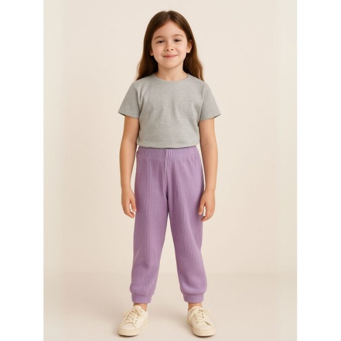 ⁦بنطلون مخمل بناتي خصر مطاطي لون بنفسجي⁩ - الصورة ⁦2⁩