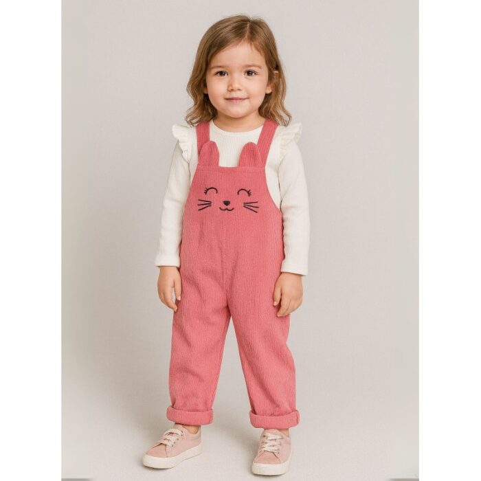 ⁦طقم افرهول مع بلوزة كم بناتي لون زهري فاتح وأبيض⁩ - الصورة ⁦3⁩