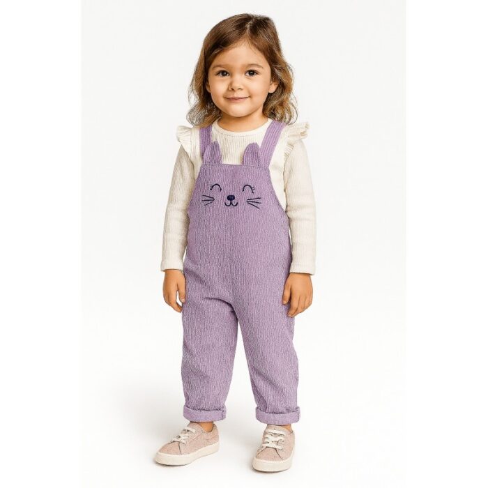 ⁦طقم افرهول مع بلوزة كم بناتي لون بنفسجي وأبيض⁩ - الصورة ⁦3⁩