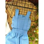 ⁦طقم افرهول مع بلوزة كم بناتي لون أخضر فيروزي وأبيض⁩ - الصورة ⁦2⁩