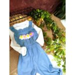 ⁦طقم افرهول مع بلوزة كم بناتي لون أخضر فيروزي وأبيض⁩ - الصورة ⁦3⁩