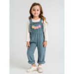 ⁦طقم افرهول مع بلوزة كم بناتي لون أخضر فيروزي وأبيض⁩ - الصورة ⁦4⁩