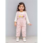 ⁦طقم افرهول مع بلوزة كم بناتي لون زهري وأبيض⁩ - الصورة ⁦4⁩