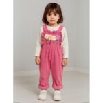 ⁦طقم افرهول مع بلوزة كم بناتي لون فوشي وأبيض⁩ - الصورة ⁦3⁩