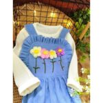 طقم افرهول مع بلوزة كم بناتي لون أزرق وأبيض