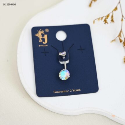 حلق سرة مع حجر زركون دائري لون ملون من FJ مقاوم لتغير اللون كفالة سنتين ضد تغير اللون