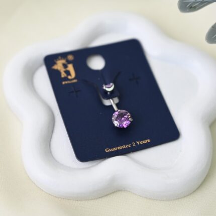 حلق سرة مع حجر زركون دائري لون بنفسجي من FJ مقاوم لتغير اللون كفالة سنتين ضد تغير اللون