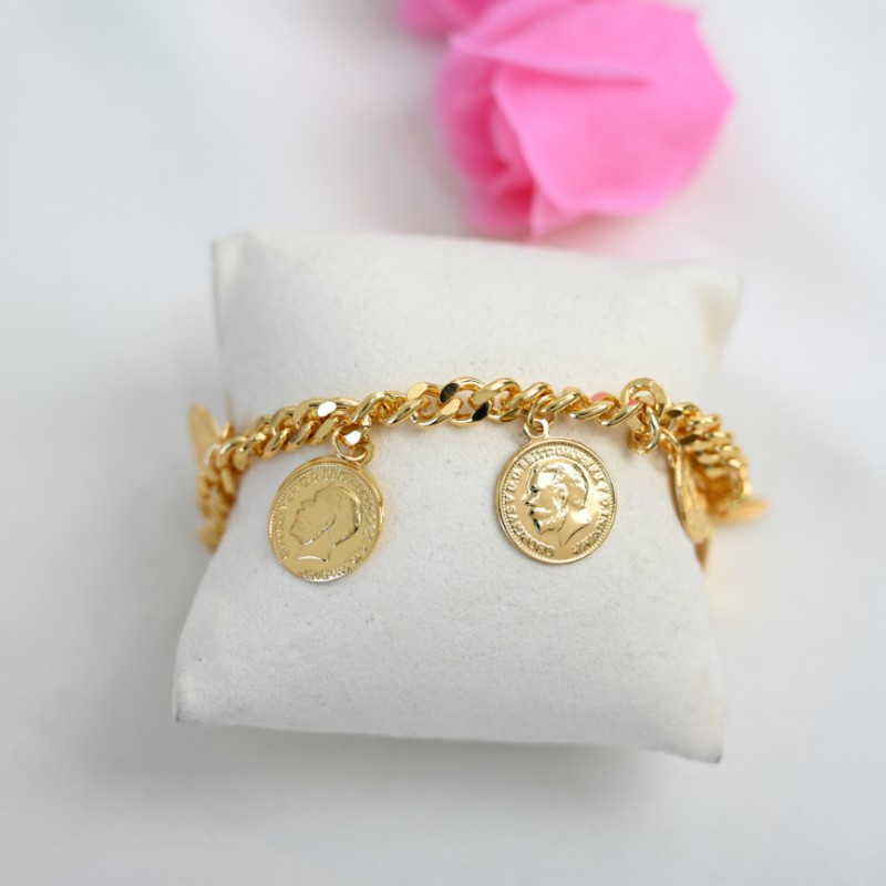 ⁦سوار جنزبر بلدي مع ليرات للأطفال لون ذهبي من FJ مقاوم لتغير اللون كفالة سنتين ضد تغير اللون⁩ - الصورة ⁦1⁩