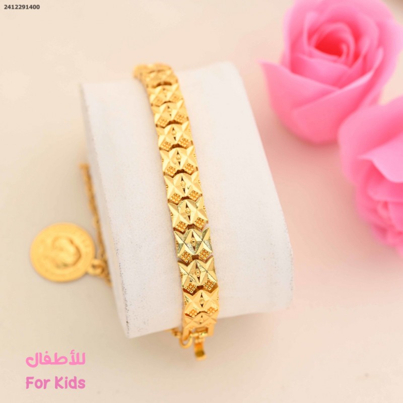 ⁦سوار بلدي للأطفال مع ليرة لون ذهبي من FJ مقاوم لتغير اللون كفالة سنتين ضد تغير اللون⁩ - الصورة ⁦1⁩