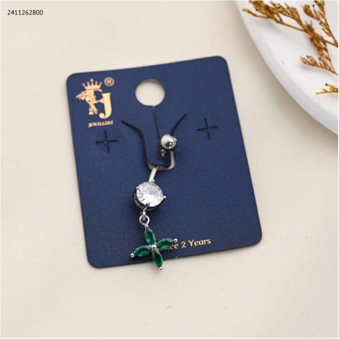 103386377_687ba6c01b640 حلق سرة لون فضي واخضر من FJ مقاوم لتغير اللون كفالة سنتين ضد تغير اللون - الصورة 1