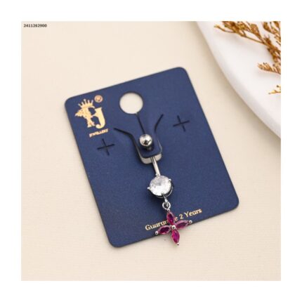 حلق سرة لون فضي وأحمر من FJ مقاوم لتغير اللون كفالة سنتين ضد تغير اللون