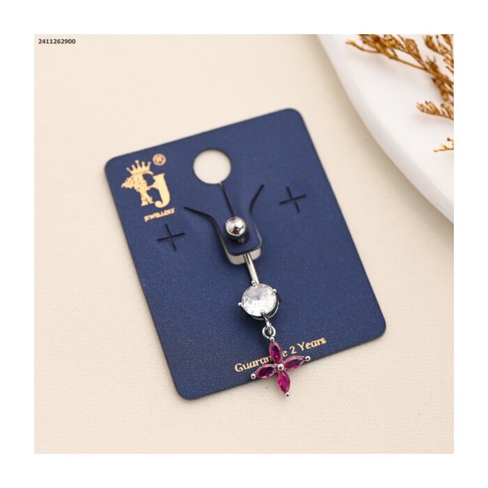 ⁦حلق سرة لون فضي وأحمر من FJ مقاوم لتغير اللون كفالة سنتين ضد تغير اللون⁩ - الصورة ⁦1⁩