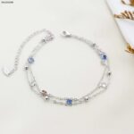 خلخال مع خرز ملون لون فضي من FJ مقاوم لتغير اللون كفالة سنتين ضد تغير اللون