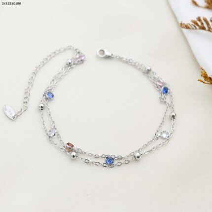 خلخال مع خرز ملون لون فضي من FJ مقاوم لتغير اللون كفالة سنتين ضد تغير اللون