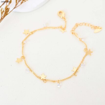 خلخال مع خرز لون ذهبي من FJ مقاوم لتغير اللون كفالة سنتين ضد تغير اللون