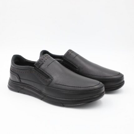 حذاء كاجوال طبي جلد بدون رباط للرجال لون أسود