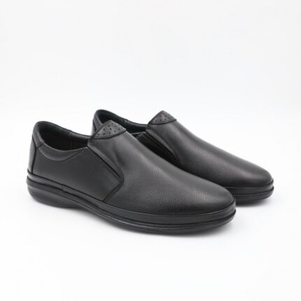 حذاء طبي جلد بدون رباط للرجال لون أسود
