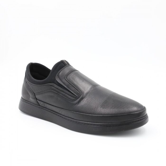 ⁦حذاء كاجوال طبي جلد بدون رباط للرجال لون أسود⁩ - الصورة ⁦2⁩
