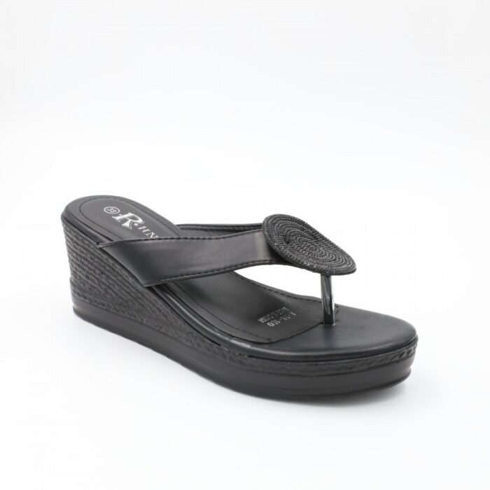 ⁦بابوج ستاتي بكعب تصميم اصبع لون أسود⁩ - الصورة ⁦2⁩