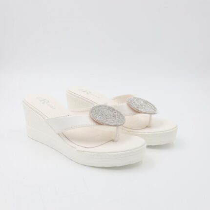 بابوج ستاتي بكعب تصميم اصبع لون أبيض