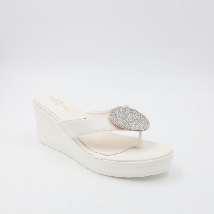 ⁦بابوج ستاتي بكعب تصميم اصبع لون أبيض⁩ - الصورة ⁦2⁩