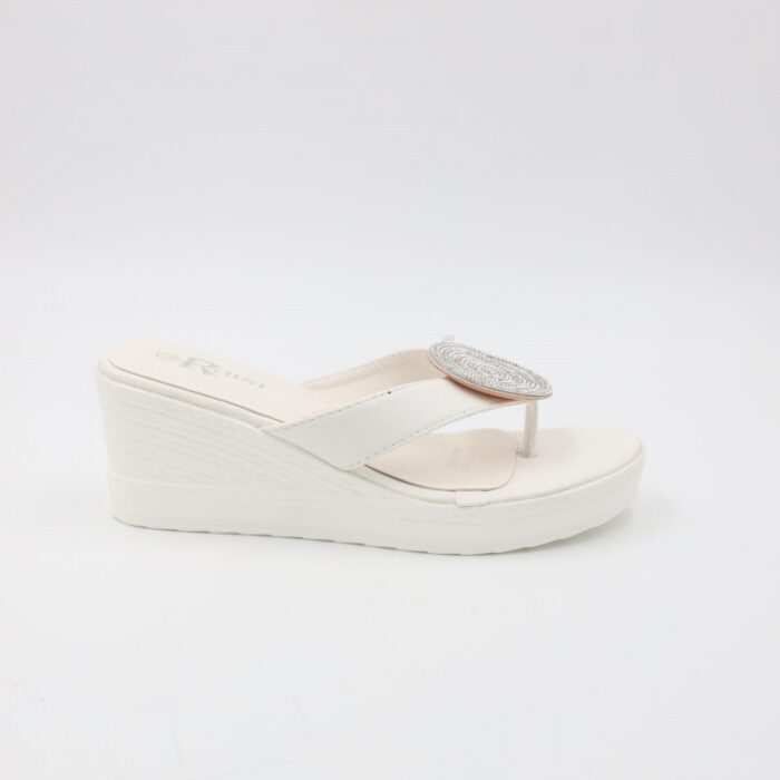 ⁦بابوج ستاتي بكعب تصميم اصبع لون أبيض⁩ - الصورة ⁦3⁩