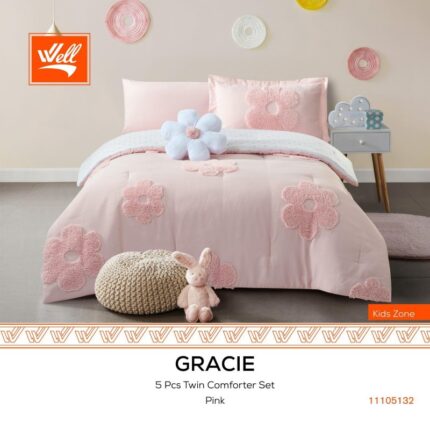 طقم سرير صيفي ميكروفيبر 5 قطع لون زهري