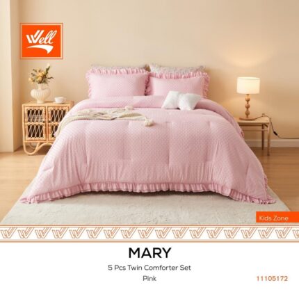 طقم سرير صيفي ميكروفيبر 5 قطع حجم مفرد ونص لون زهري