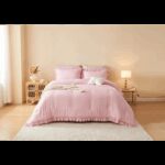 ⁦طقم سرير صيفي ميكروفيبر 5 قطع حجم مفرد ونص لون زهري⁩ - الصورة ⁦2⁩