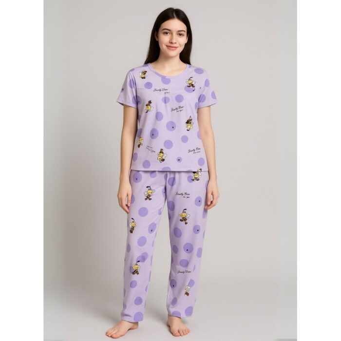 103386568_6878126392cbe بيجامة ستاتية لون بنفسجي اشكال ملون بنطلون وبلوزة نص كم - الصورة 1