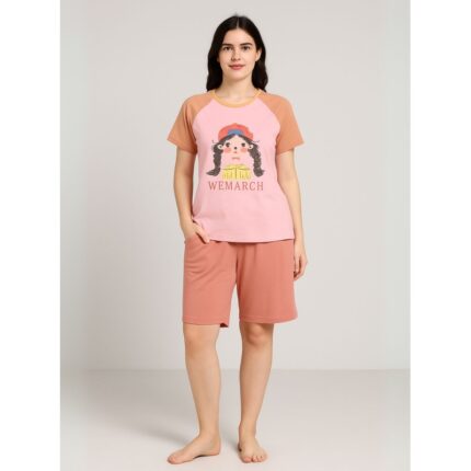 بيجامه ستاتيه بلوزه و شورت برسوم لون زهري