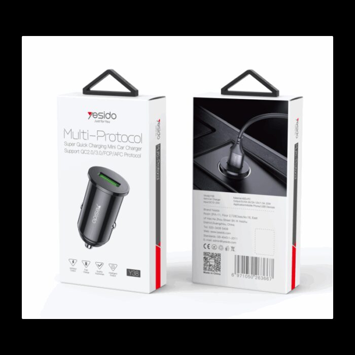 ⁦yesido super quick charging y38 عظمة شحن سريع للسيارة مدخل يو اس بي⁩ - الصورة ⁦4⁩