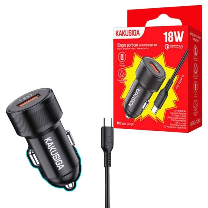 ⁦شاحن للجوال داخل السيارة عظمة شحن سريع مدخل يو اس بي + وصلة تايب سي 18 واط ماركة كاكوسيجا العالمية⁩ - الصورة ⁦2⁩