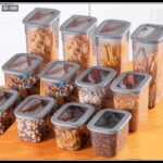 طقم بقوليات تركي 12 قطعة مستطل مع هدية 100 ملصق لجميع انواع البهارات والبقوليات