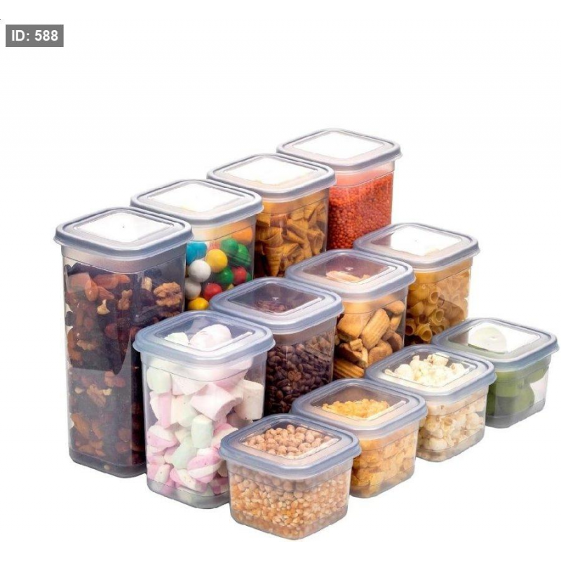 ⁦طقم بقوليات تركي 12 قطعة مربع مع هدية 100 ملصق لجميع انواع البهارات والبقوليات⁩ - الصورة ⁦1⁩