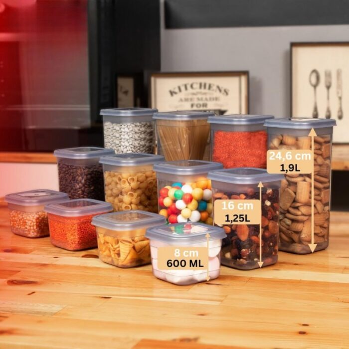 ⁦طقم بقوليات تركي 12 قطعة مربع مع هدية 100 ملصق لجميع انواع البهارات والبقوليات⁩ - الصورة ⁦2⁩