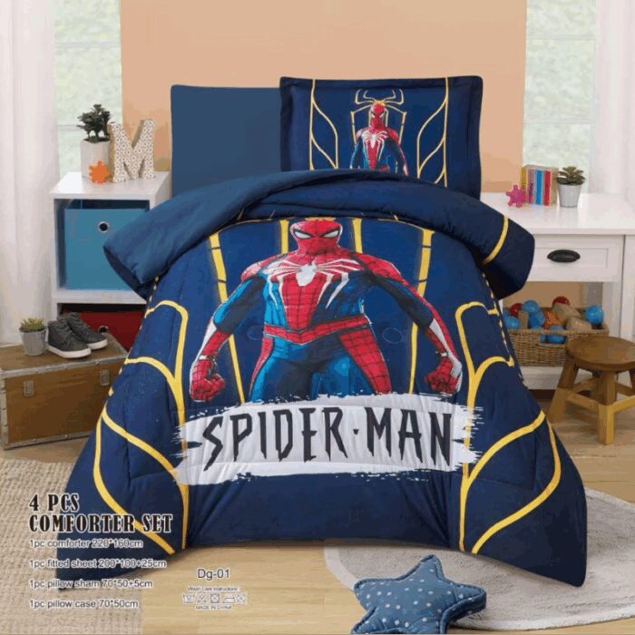 103386652_6884f4d166116 طقم لحاف صيفي (4 قطع) بتصميم سبايدر مان حجم مفرد للأطفال لون كحلي - الصورة 1