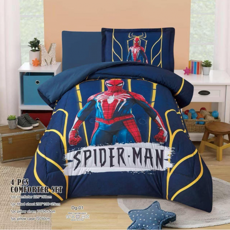 ⁦طقم لحاف صيفي (4 قطع) بتصميم سبايدر مان حجم مفرد للأطفال لون كحلي⁩ - الصورة ⁦1⁩
