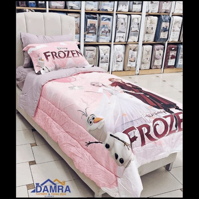 ⁦طقم لحاف صيفي (4 قطع) بتصميم فروزن حجم مفرد للأطفال لون زهري⁩ - الصورة ⁦1⁩