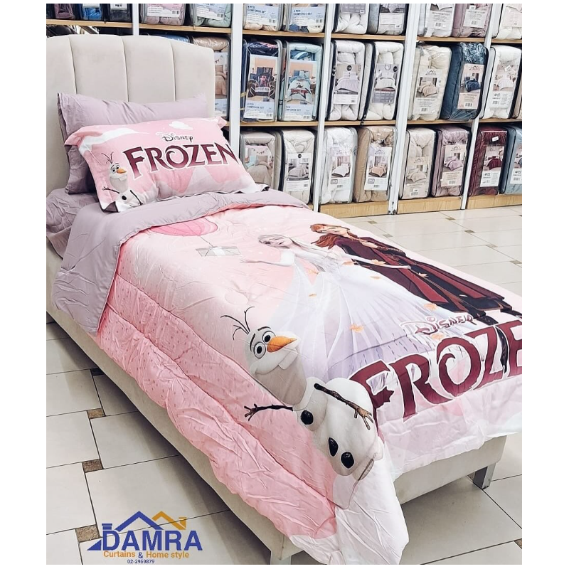 ⁦طقم لحاف صيفي (4 قطع) بتصميم فروزن حجم مفرد للأطفال لون زهري⁩ - الصورة ⁦1⁩