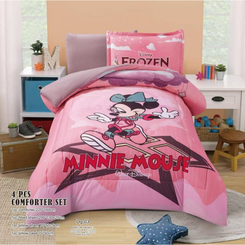 ⁦طقم لحاف صيفي (4 قطع) بتصميم ميني ماوس حجم مفرد للأطفال لون زهري⁩ - الصورة ⁦1⁩