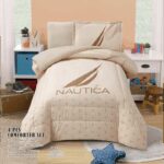 طقم لحاف صيفي (4 قطع) بتصميم نوتيكا حجم مفرد للأطفال لون بيج