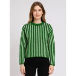 بلوزة صوف للنساء لون أخضر مخطط