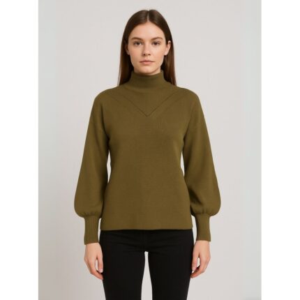 بلوزة صوف للنساء لون زيتي