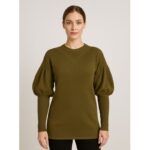 بلوزة صوف للنساء لون زيتي