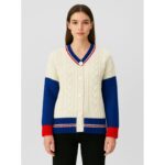 جاكيت صوف للنساء لون أبيض و أزرق