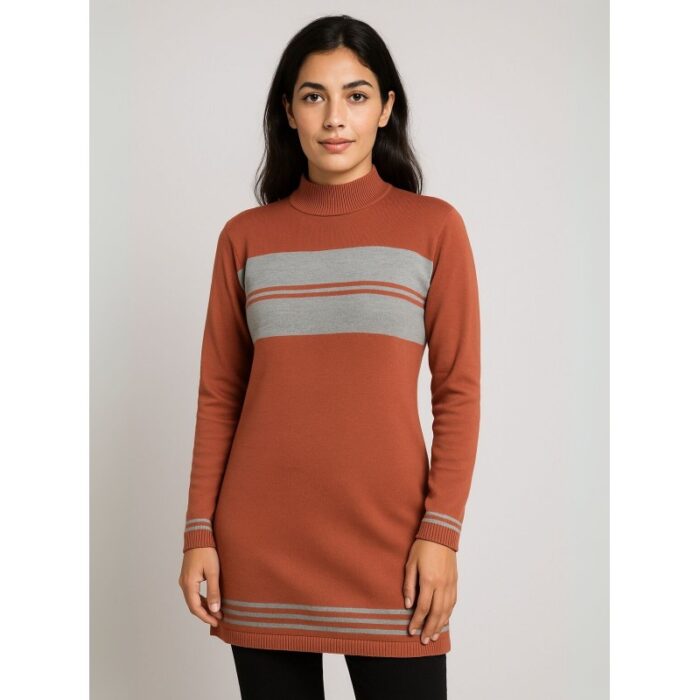 103386705_688a0a1ea6ca6 بلوزة شتوية طويلة للنساء لون بني ورمادي - الصورة 1